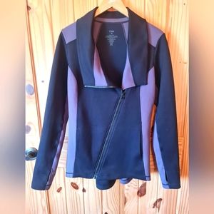 CAbi Asymmetrical Zip Athleisure Convertible Front Jacket Black & Gray Size M